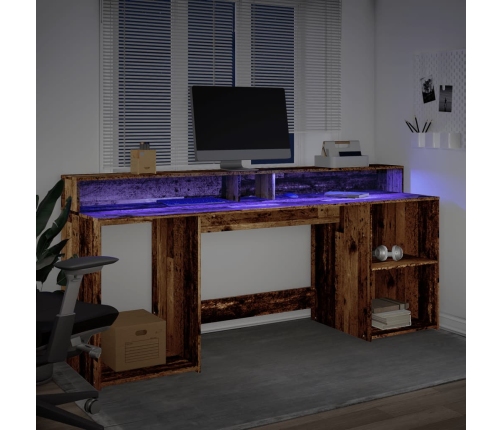 Escritorio con LED madera ingeniería envejecida 200x55x91 cm