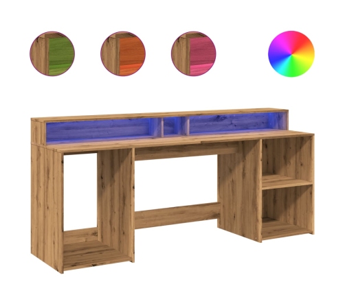 Escritorio con LED madera ingeniería roble artisian 200x55x91cm