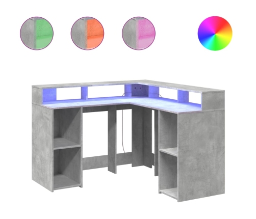 Escritorio con LED madera ingeniería gris hormigón 130x130x91cm