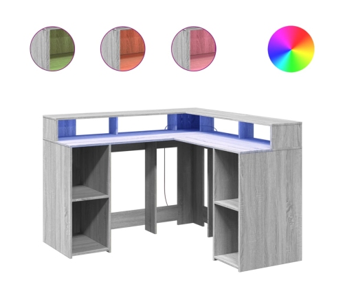 Escritorio con LED madera ingeniería gris sonoma 130x130x91cm