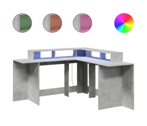 Escritorio con LED madera ingeniería gris hormigón 152x152x91cm