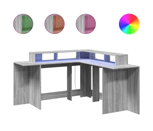 Escritorio con LED madera ingeniería gris sonoma 152x152x91 cm