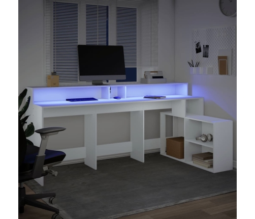 Escritorio con luz LED madera ingeniería blanco 200x104x91 cm