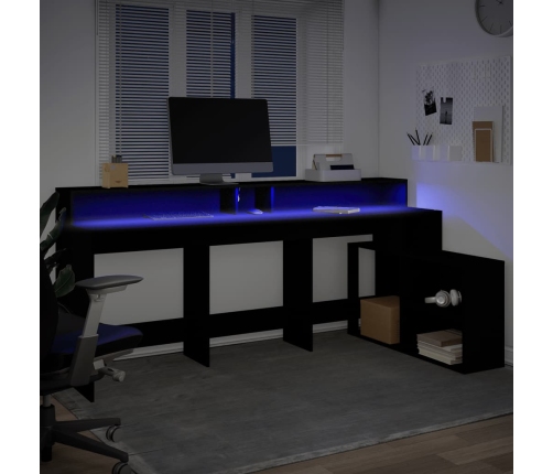 Escritorio con luz LED madera ingeniería negro 200x104x91 cm