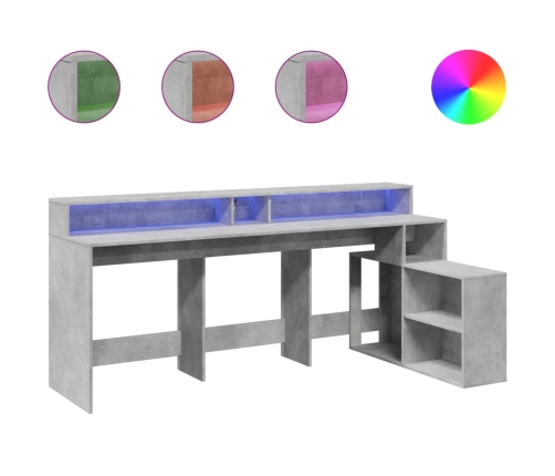 Escritorio con LED madera ingeniería gris hormigón 200x104x91cm