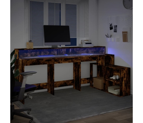 Escritorio con LED madera ingeniería roble ahumado 200x104x91cm