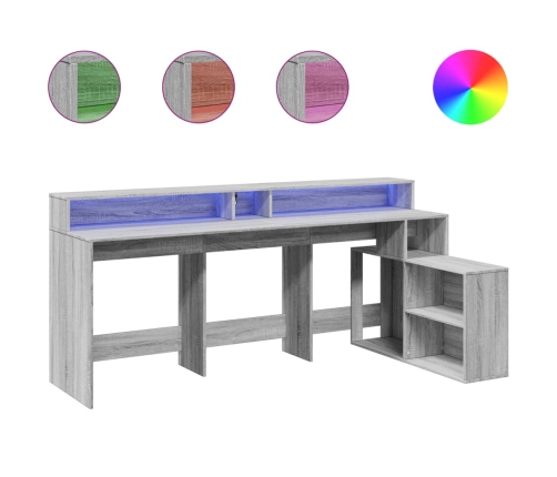 Escritorio con LED madera ingeniería gris sonoma 200x104x91 cm