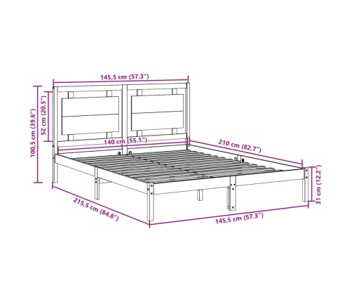 Cama extralarga sin colchón madera maciza 140x210 cm