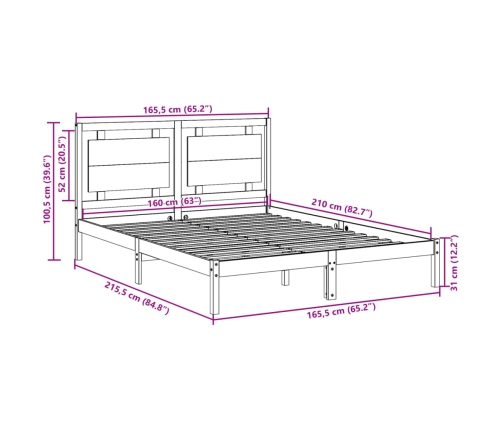 Cama extralarga sin colchón madera maciza blanca 160x210 cm