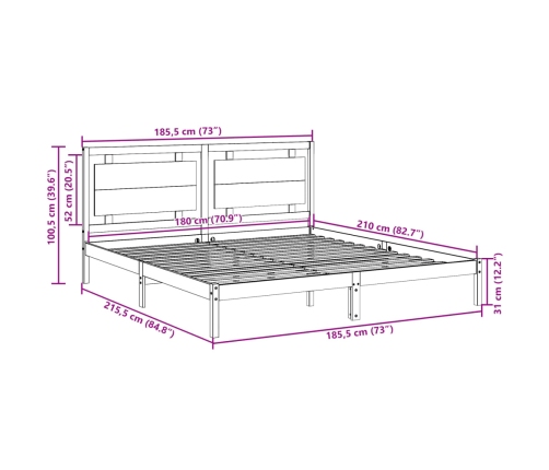 Cama extralarga sin colchón madera maciza 180x210 cm