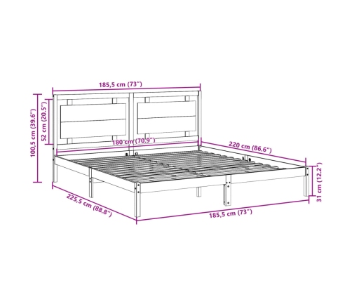 Cama extralarga sin colchón madera maciza 180x220 cm