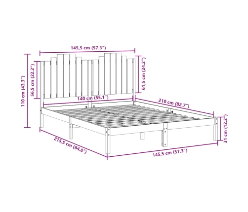 Cama extralarga sin colchón madera maciza 140x210 cm