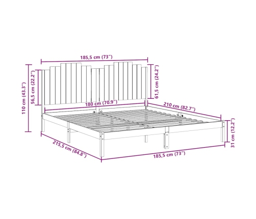 Cama extralarga sin colchón madera maciza 180x210 cm