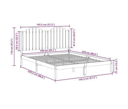 Cama extralarga sin colchón madera maciza 140x220 cm