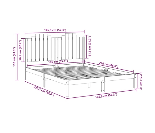 Cama extralarga sin colchón madera maciza blanca 140x220 cm