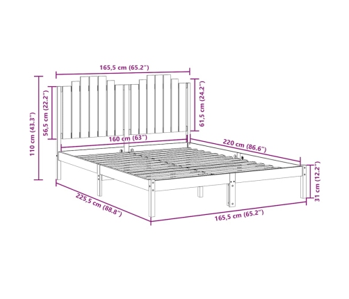 Cama extralarga sin colchón madera maciza 160x220 cm