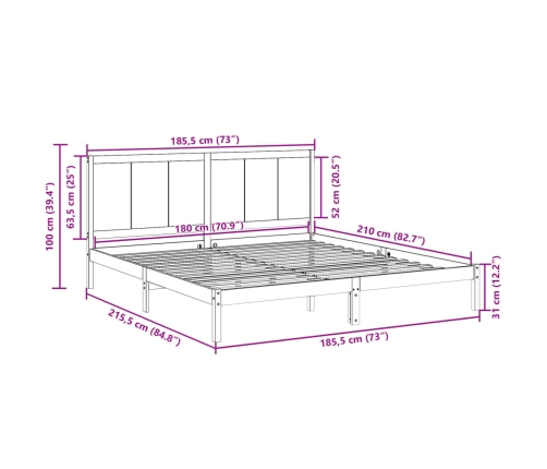 Cama extralarga sin colchón madera maciza 180x210 cm