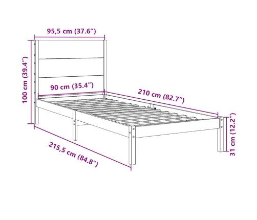 Cama extralarga sin colchón madera maciza 90x210 cm