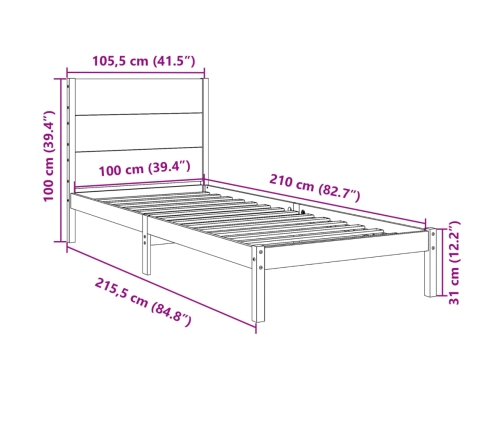 Cama extralarga sin colchón madera maciza 100x210 cm