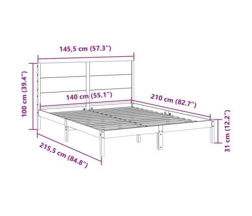 Cama extralarga sin colchón madera maciza blanca 140x210 cm