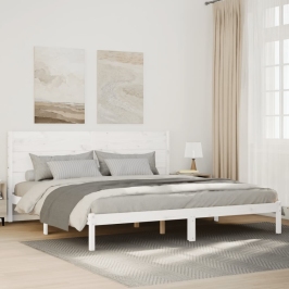 Cama extralarga sin colchón madera maciza blanca 140x210 cm