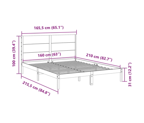 Cama extralarga sin colchón madera maciza 160x210 cm