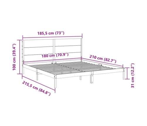 Cama extralarga sin colchón madera maciza blanca 180x210 cm