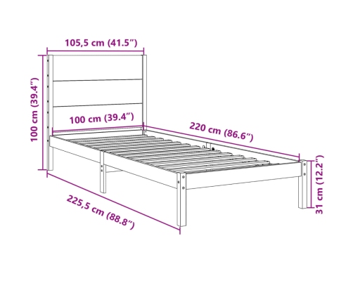 Cama extralarga sin colchón madera maciza 100x220 cm