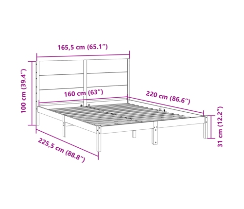 Cama extralarga sin colchón madera maciza 160x220 cm