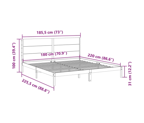 Cama extralarga sin colchón madera maciza 180x220 cm