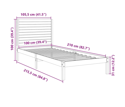 Cama extralarga sin colchón madera maciza blanca 100x210 cm