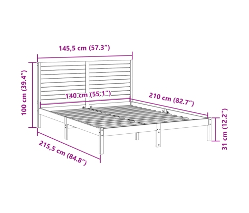 Cama extralarga sin colchón madera maciza 140x210 cm