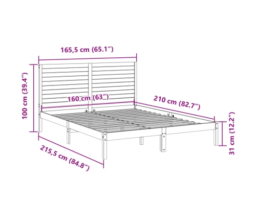 Cama extralarga sin colchón madera maciza 160x210 cm