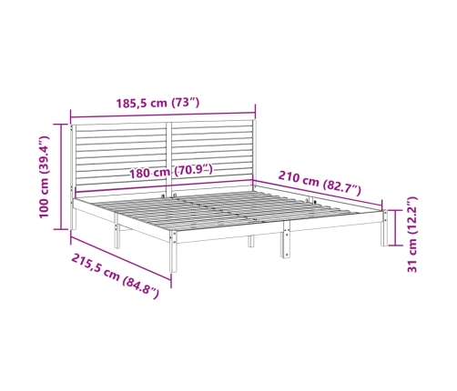 Cama extralarga sin colchón madera maciza 180x210 cm