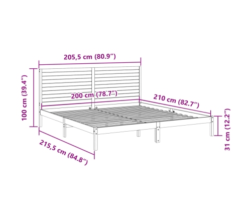 Cama extralarga sin colchón madera maciza blanca 200x210 cm