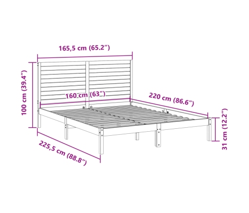 Cama extralarga sin colchón madera maciza 160x220 cm