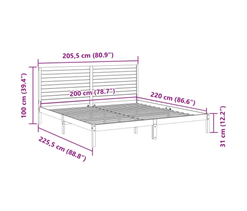 Cama extralarga sin colchón madera maciza blanca 200x220 cm