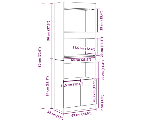 Aparador alto madera de ingeniería blanco 63x33x180 cm