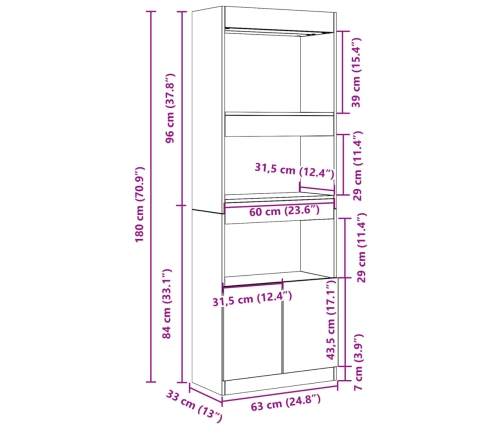 Aparador alto madera de ingeniería roble Sonoma 63x33x180 cm