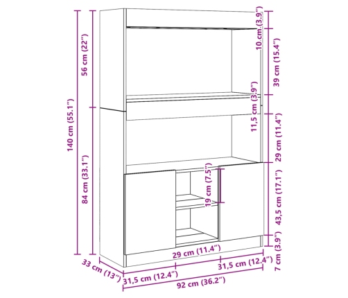 Aparador alto madera de ingeniería gris hormigón 92x33x140 cm