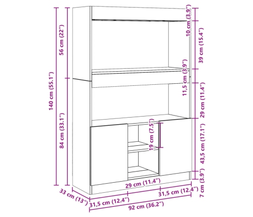 Aparador alto madera de ingeniería roble ahumado 92x33x140 cm