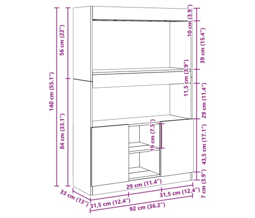 Aparador alto madera de ingeniería roble marrón 92x33x140 cm