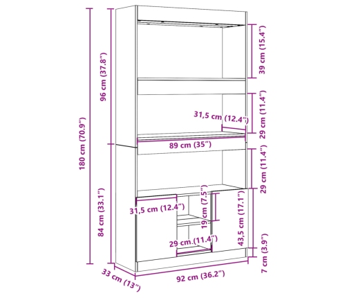 Aparador alto madera de ingeniería blanco 92x33x180 cm