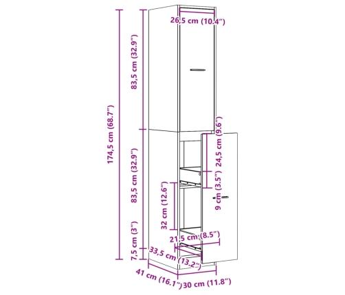 Armario botiquín madera de ingeniería envejecido 30x41x174,5 cm