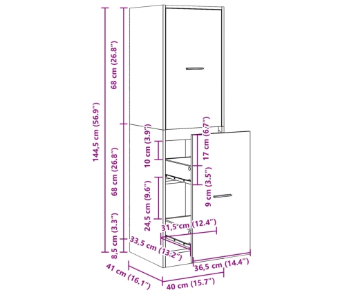 Armario botiquín madera ingeniería gris hormigón 40x41x144,5 cm