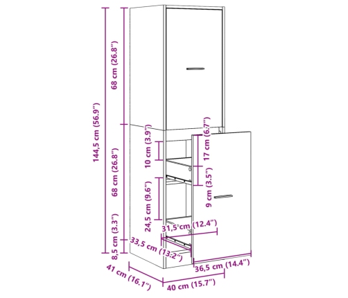 Armario botiquín madera ingeniería roble ahumado 40x41x144,5 cm