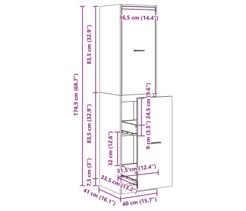 Armario botiquín madera ingeniería roble ahumado 40x41x144,5 cm