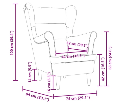 Sillón de tela gris claro 74x84x100 cm