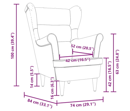 Sillón de tela gris taupe 74x84x100 cm