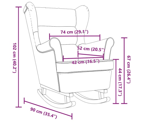 Silla mecedora de tela gris claro 74x90x102 cm